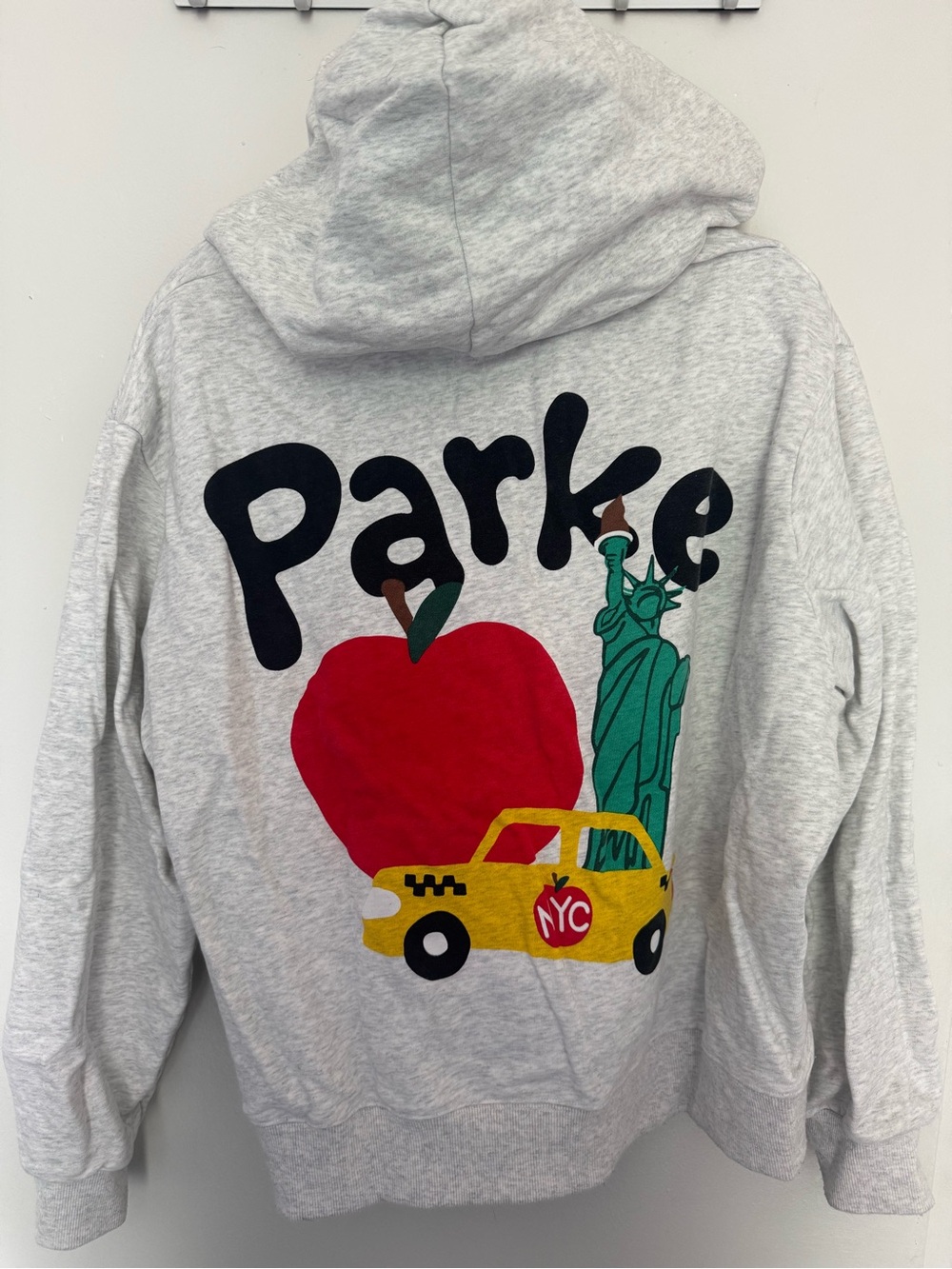 Parke x NYC Graphic Hoodie in Heather Gray with Red Apple